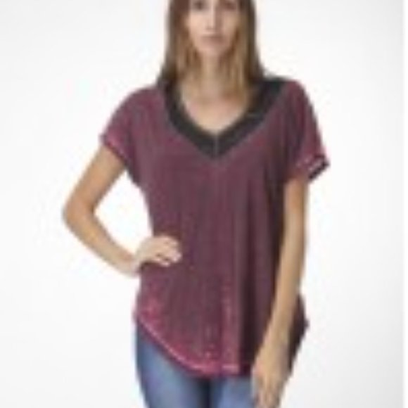 Urban X Tee wine size S,M,L short sleeve burnout w/grey trim - Picture 4 of 7